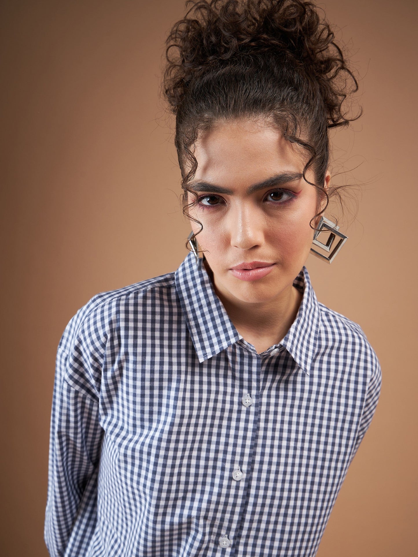 Navy & White Yarn Dyed Check Oversized Shirt