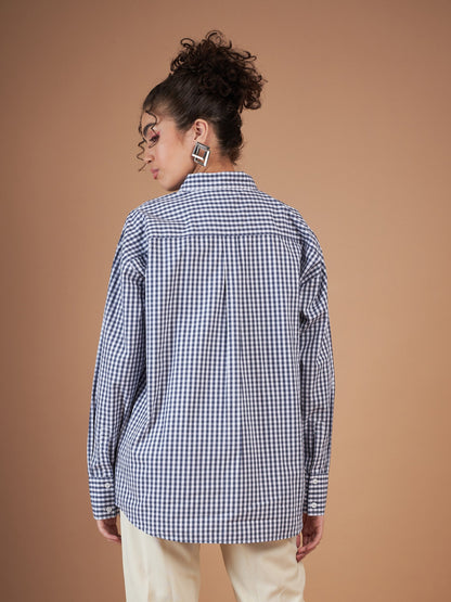 Navy & White Yarn Dyed Check Oversized Shirt