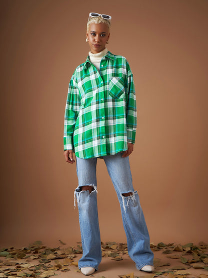Green Yarndyed Check Oversized Shirt