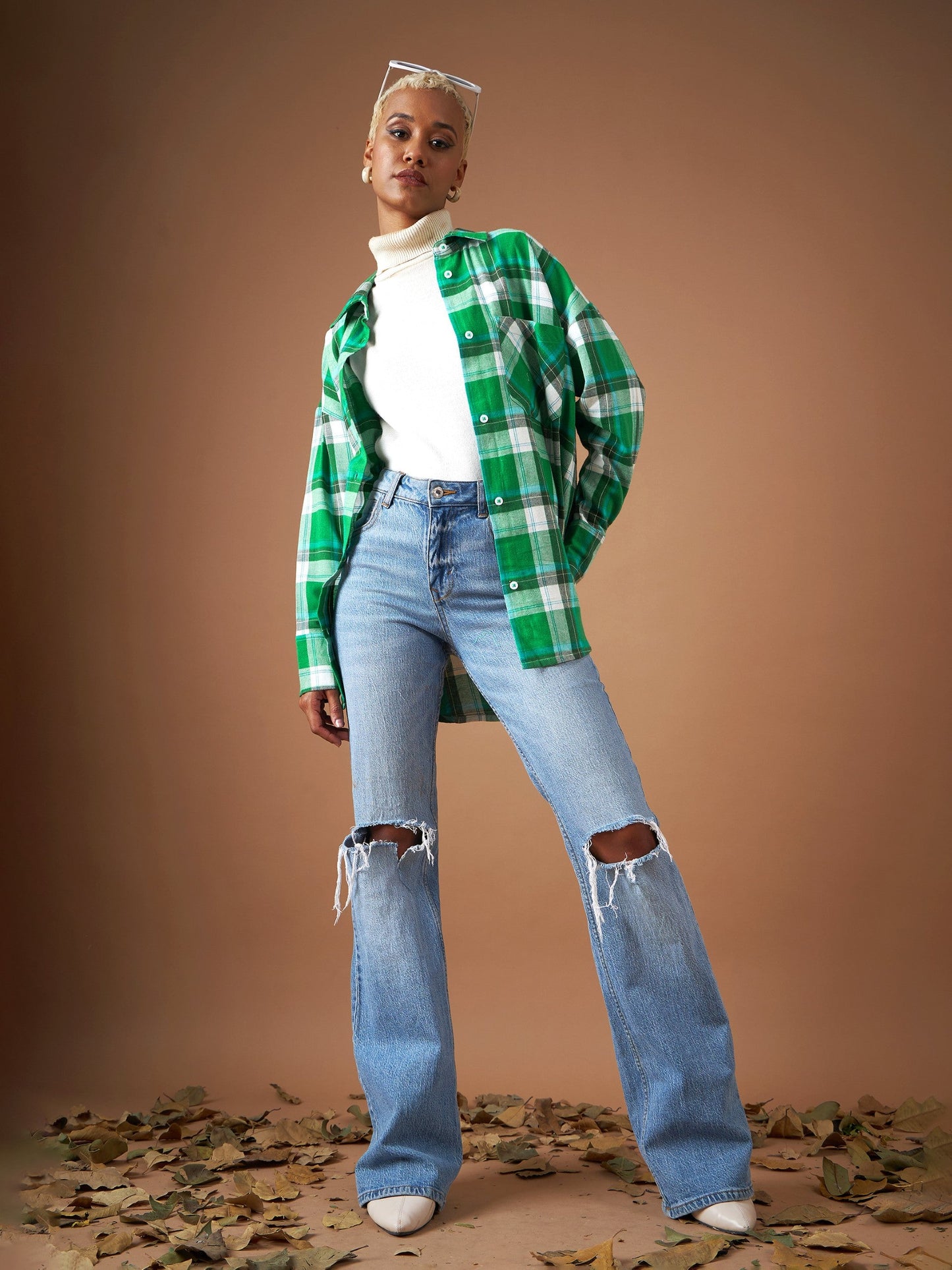 Green Yarndyed Check Oversized Shirt