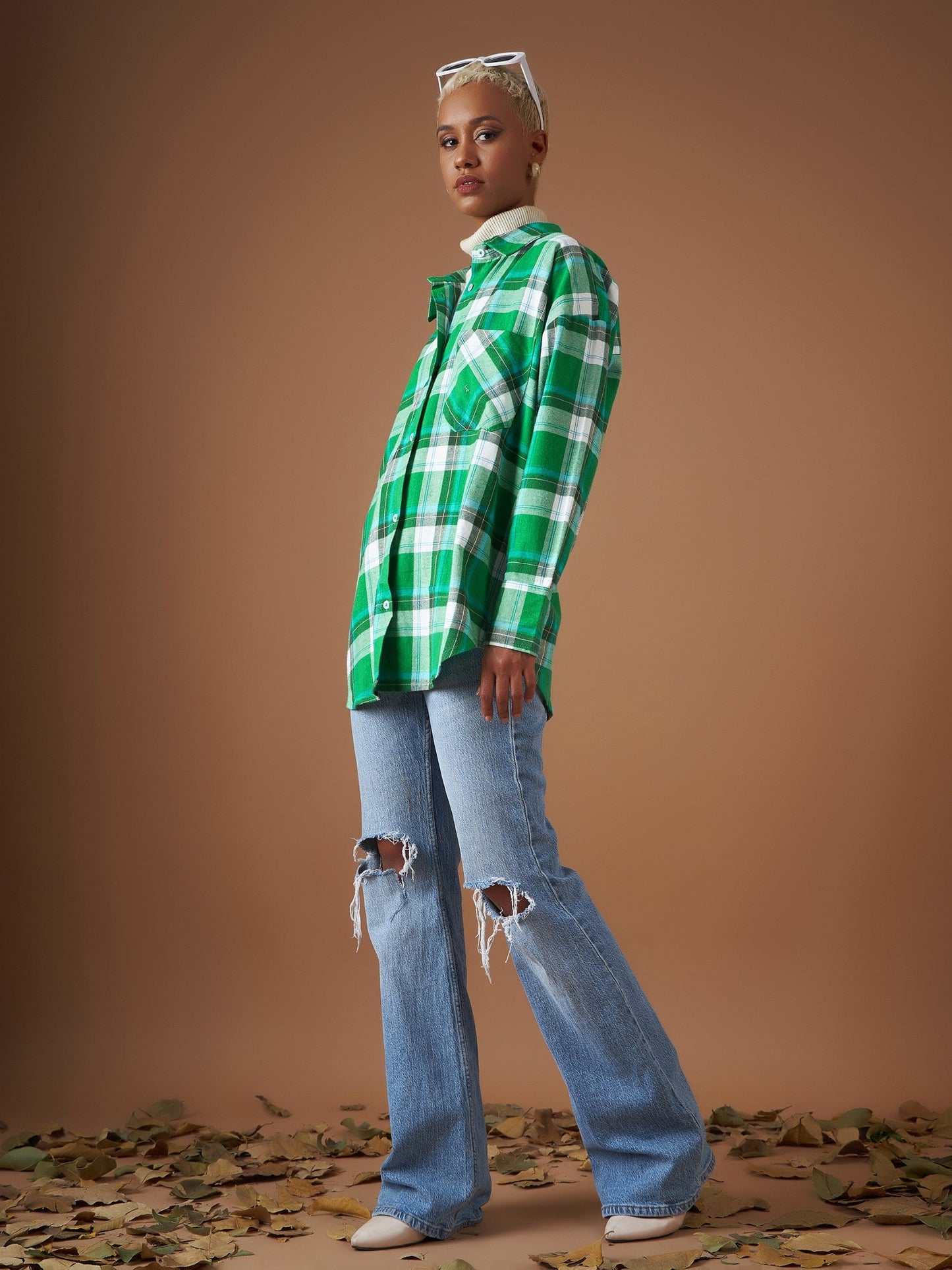 Green Yarndyed Check Oversized Shirt