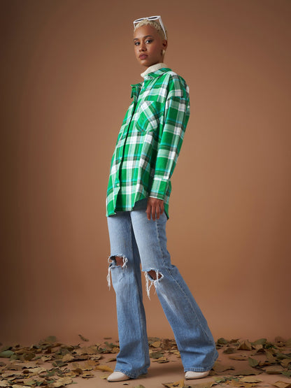 Green Yarndyed Check Oversized Shirt