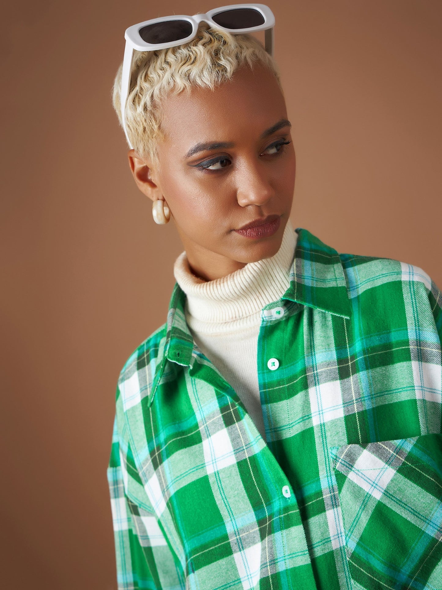 Green Yarndyed Check Oversized Shirt