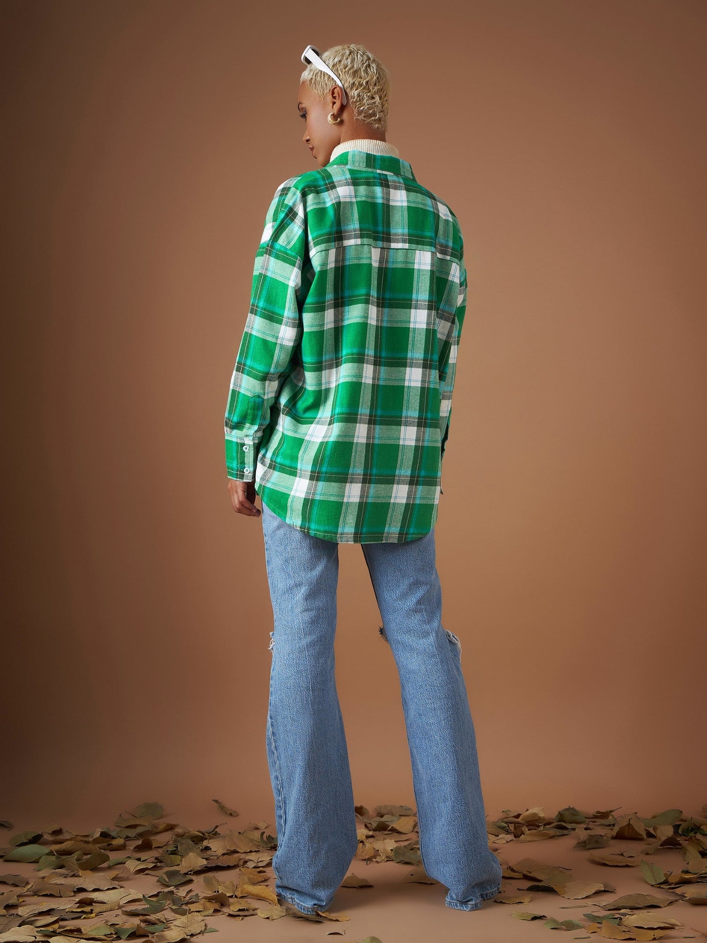 Green Yarndyed Check Oversized Shirt