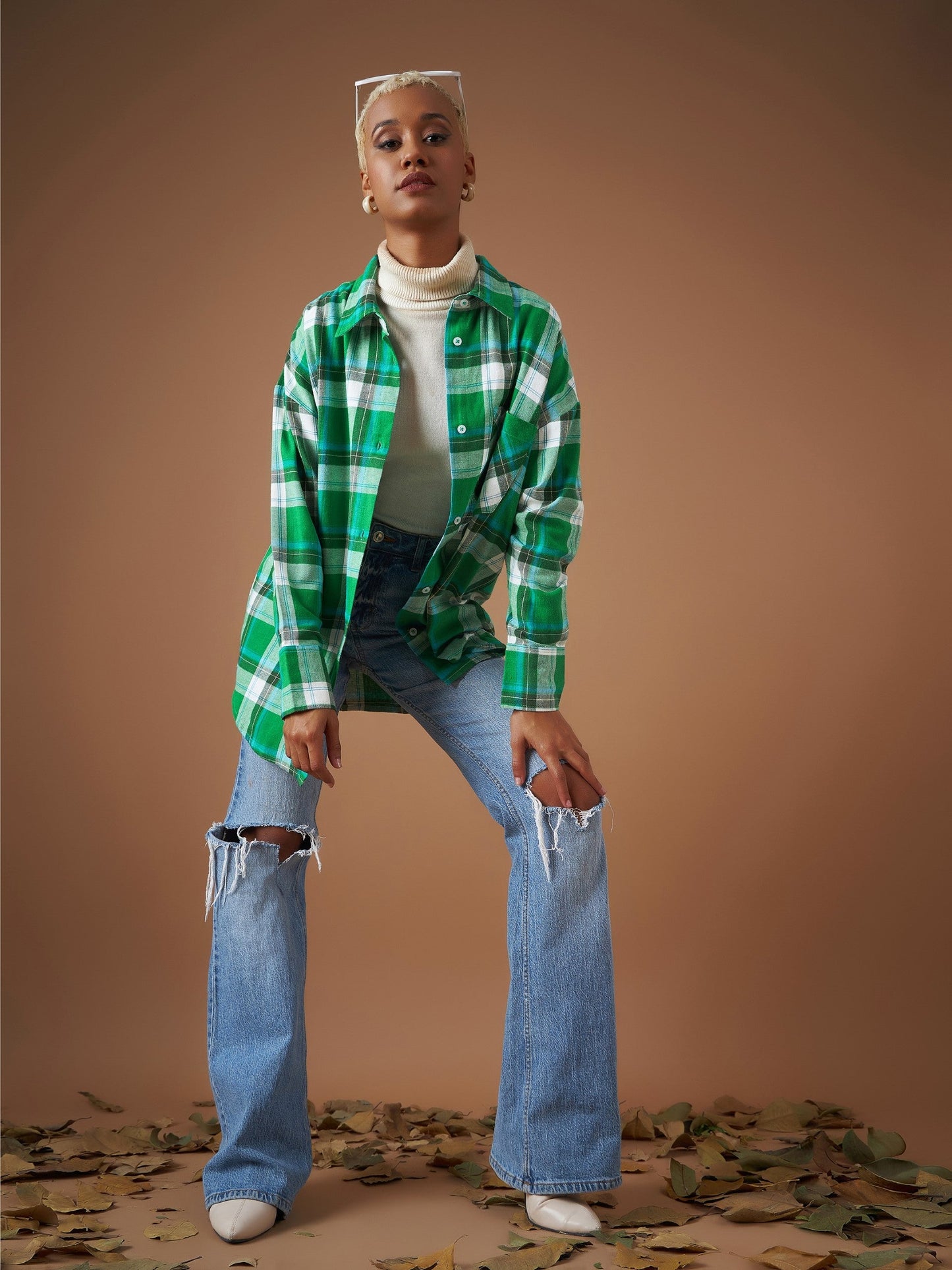 Green Yarndyed Check Oversized Shirt
