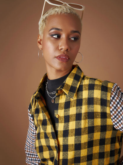 Women Yellow Flannel Check Colour Block Regular Shirt