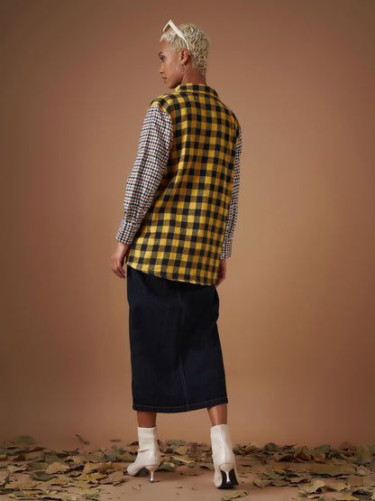 Women Yellow Flannel Check Colour Block Regular Shirt