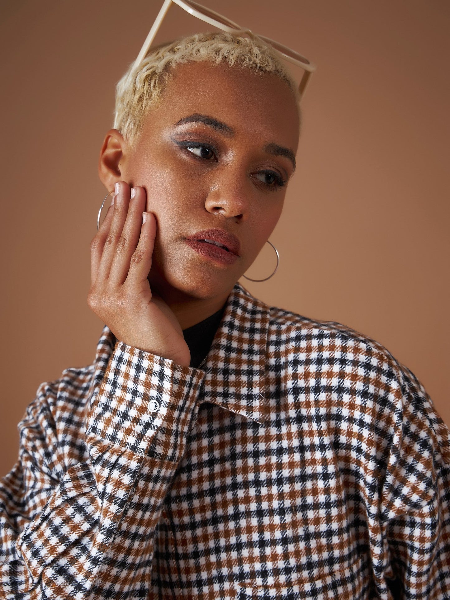 Women Brown Flannel Check Oversized Shirt