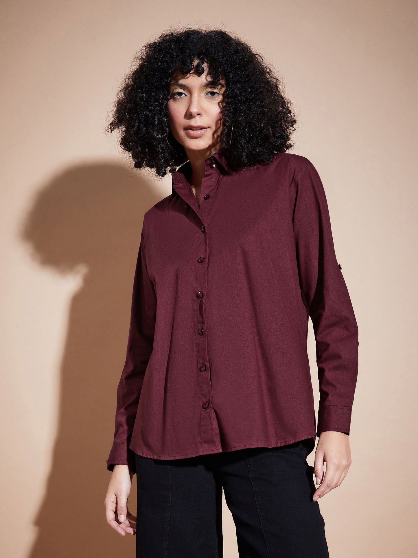 Maroon Poplin Oversized Shirt