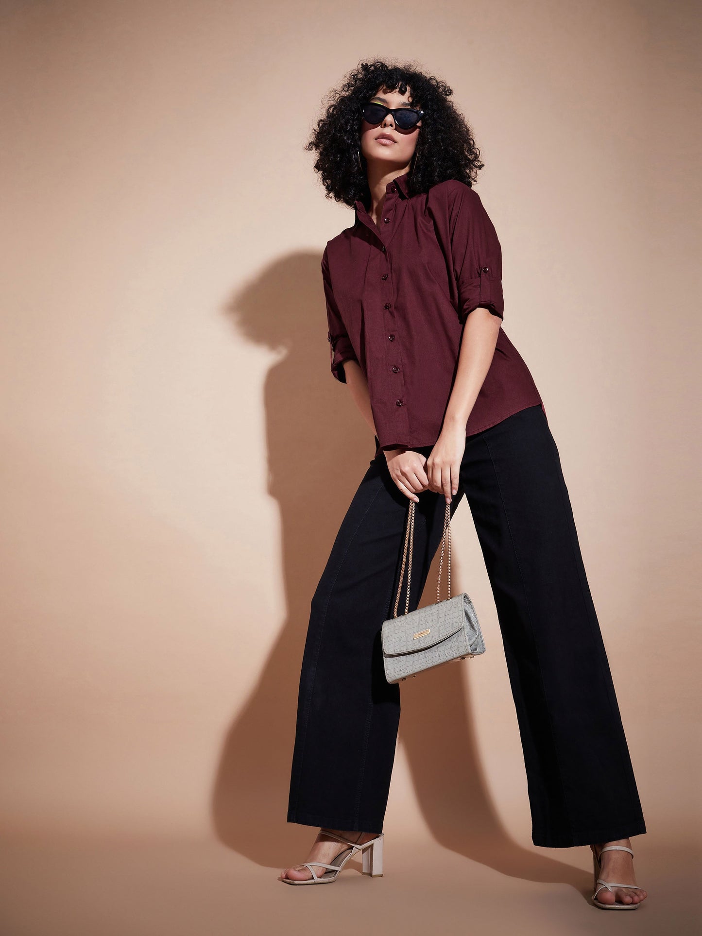 Maroon Poplin Oversized Shirt