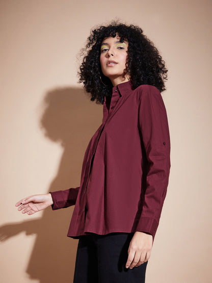Maroon Poplin Oversized Shirt