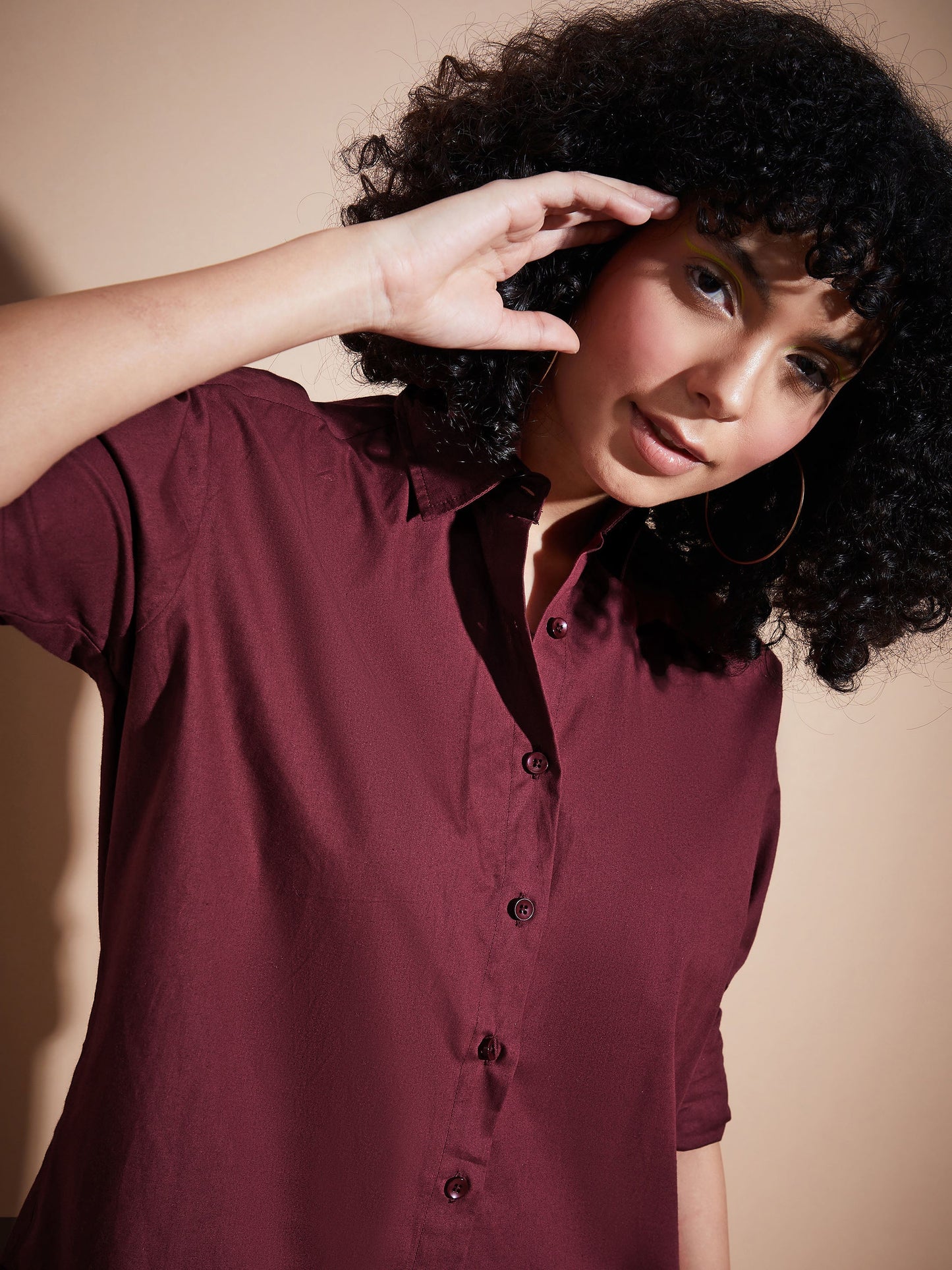 Maroon Poplin Oversized Shirt