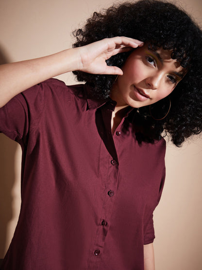 Maroon Poplin Oversized Shirt