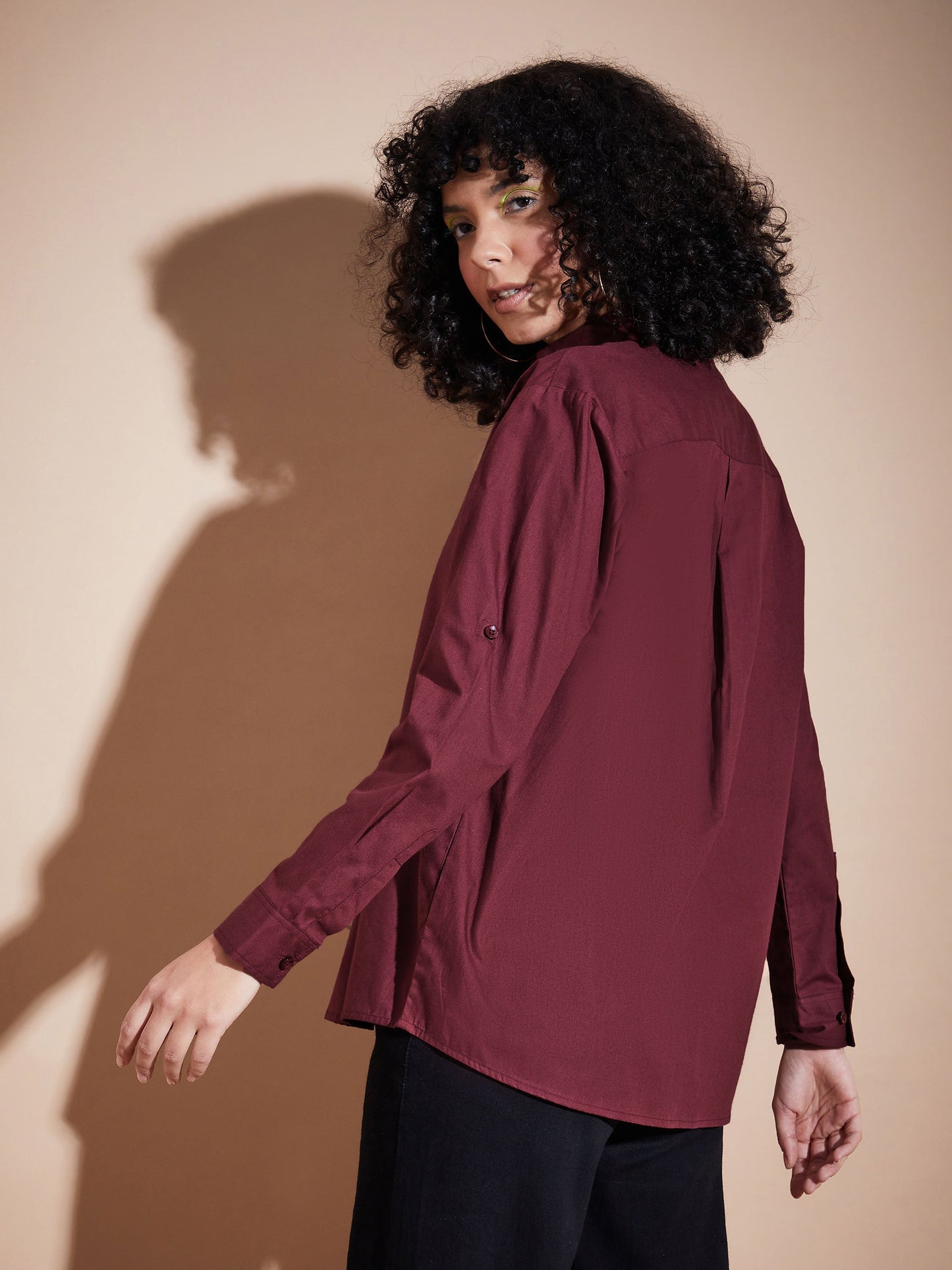 Maroon Poplin Oversized Shirt