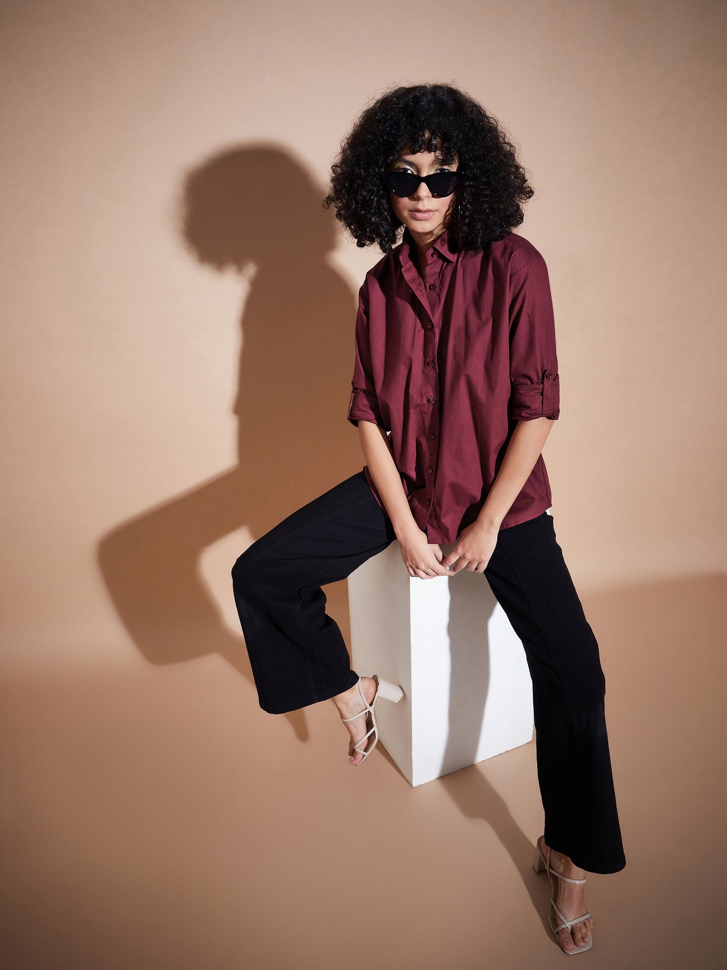 Maroon Poplin Oversized Shirt