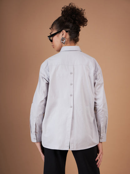 Grey Cotton Poplin Back Placket Shirt