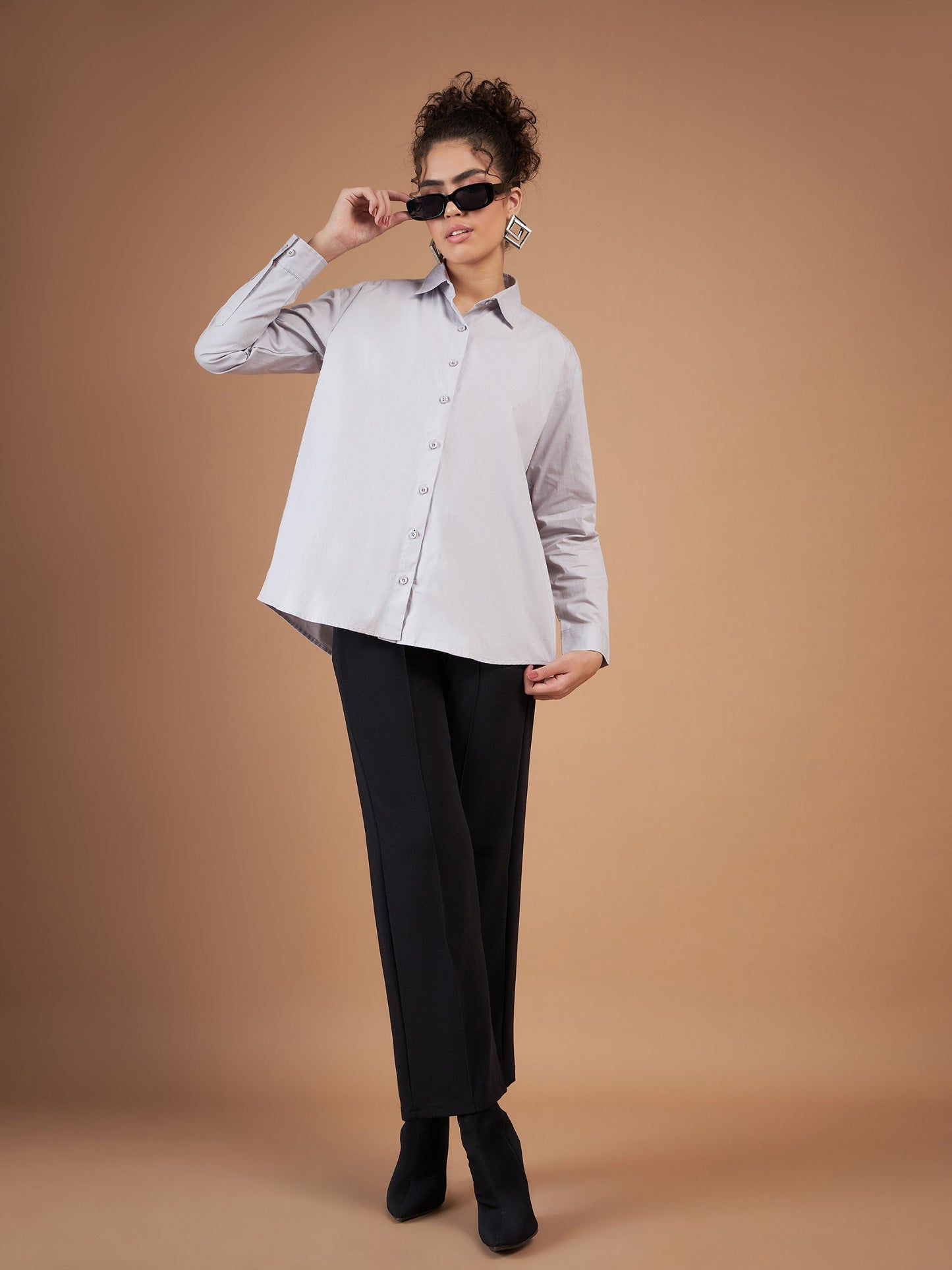 Grey Cotton Poplin Back Placket Shirt