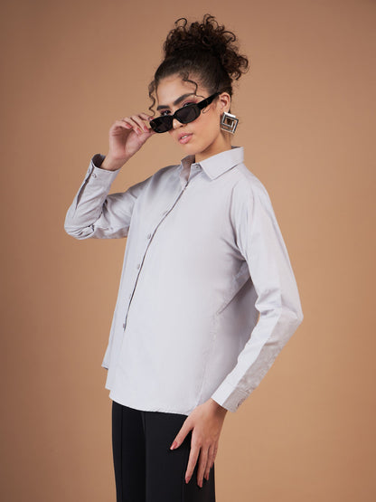 Grey Cotton Poplin Back Placket Shirt