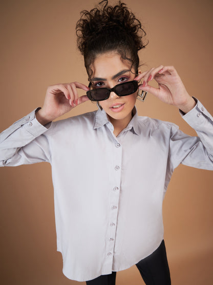 Grey Cotton Poplin Back Placket Shirt