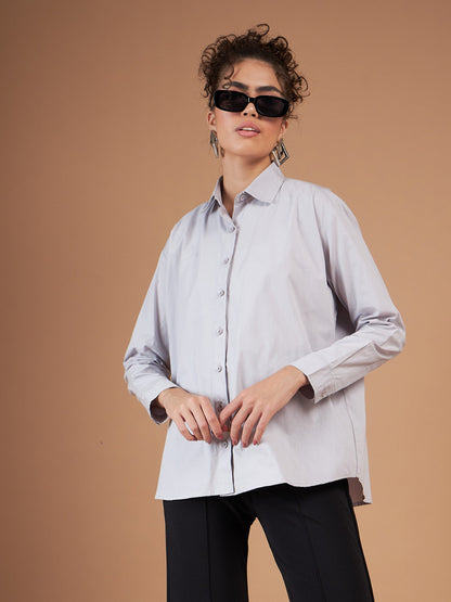 Grey Cotton Poplin Back Placket Shirt