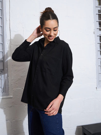 Black Cotton Twill Oversized Shirt