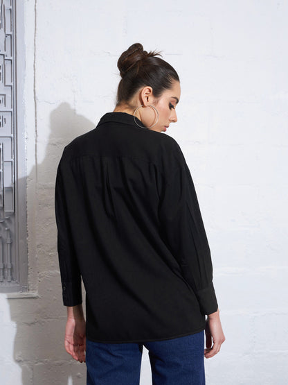 Black Cotton Twill Oversized Shirt