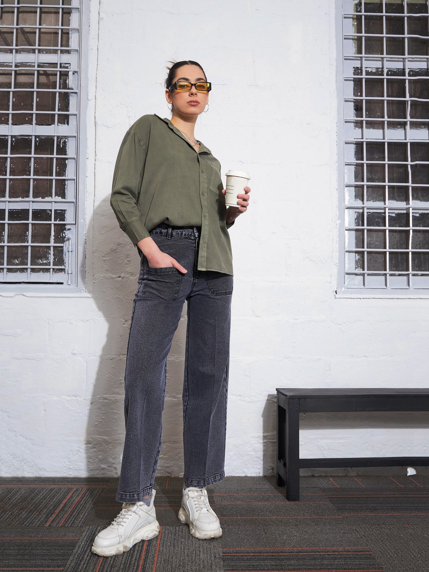 Olive Cotton Twill Oversized Shirt