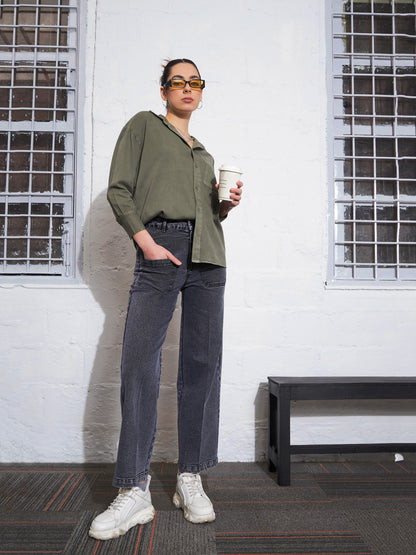 Olive Cotton Twill Oversized Shirt