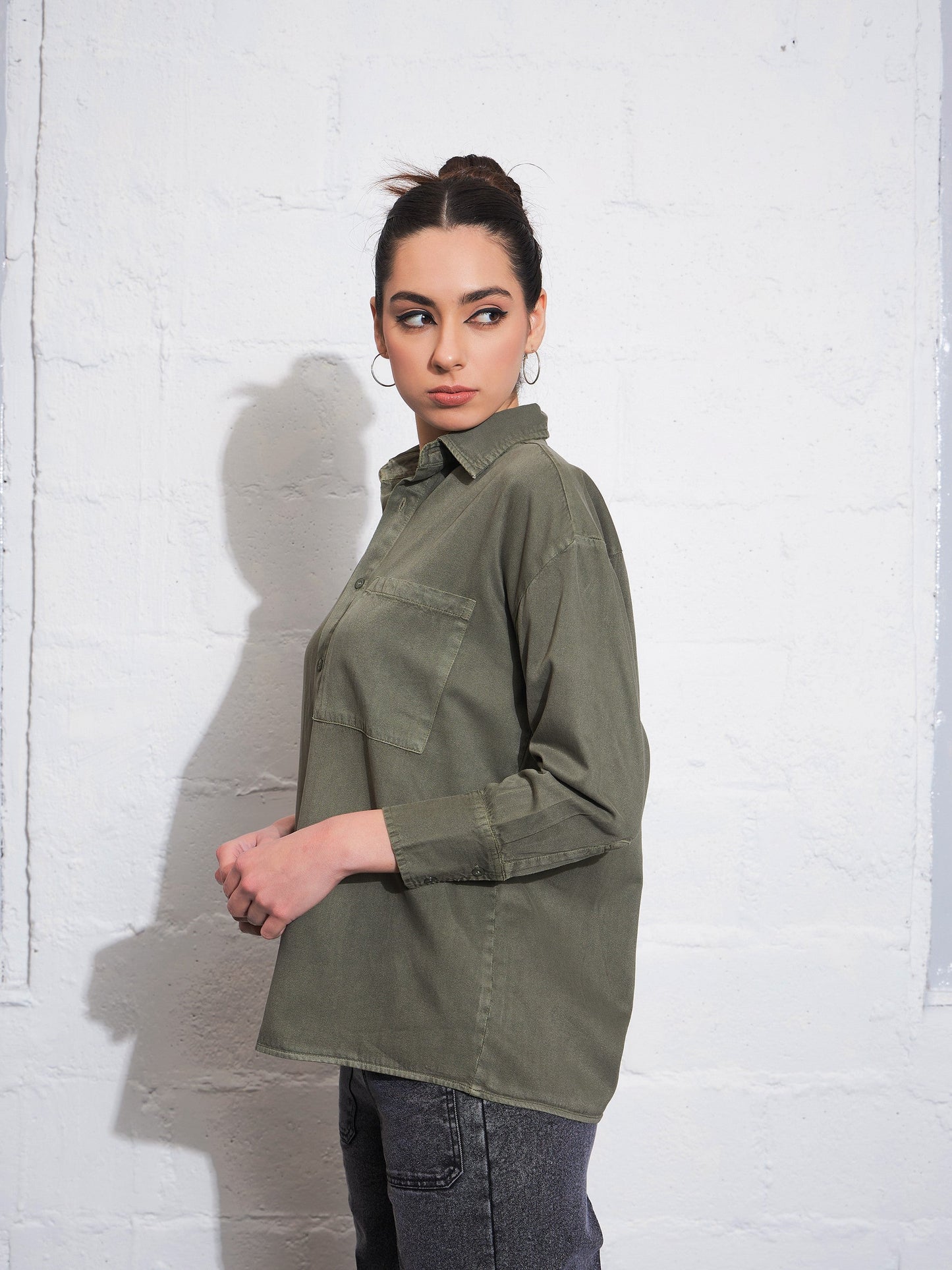 Olive Cotton Twill Oversized Shirt
