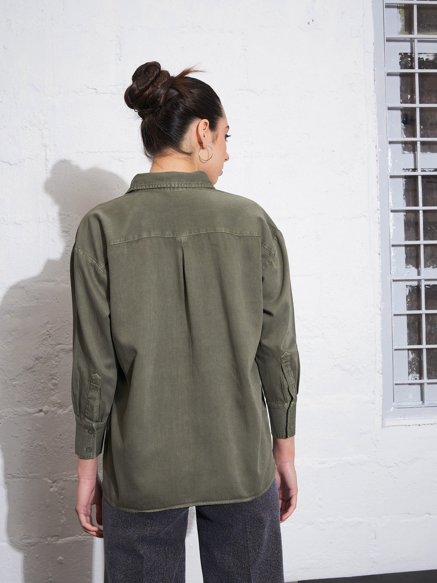 Olive Cotton Twill Oversized Shirt