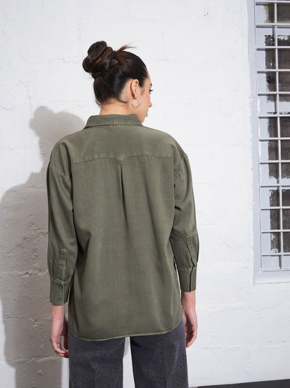 Olive Cotton Twill Oversized Shirt