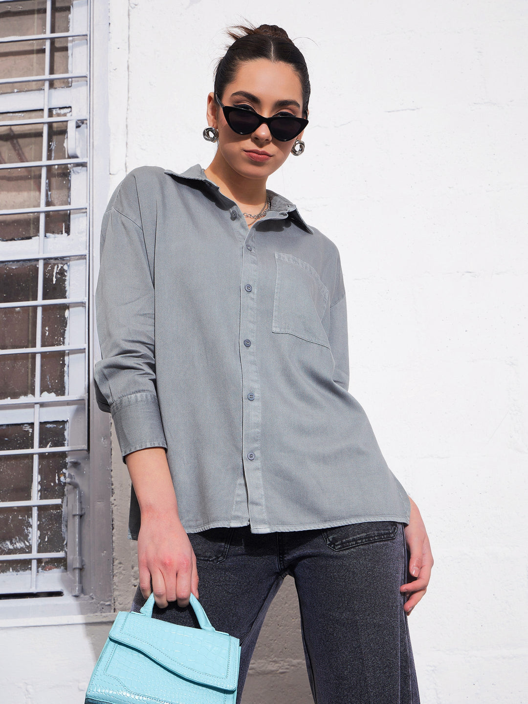 Light Blue Cotton Twill Oversized Shirt