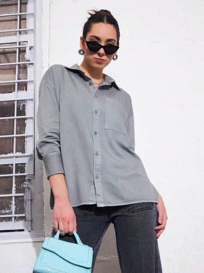 Light Blue Cotton Twill Oversized Shirt