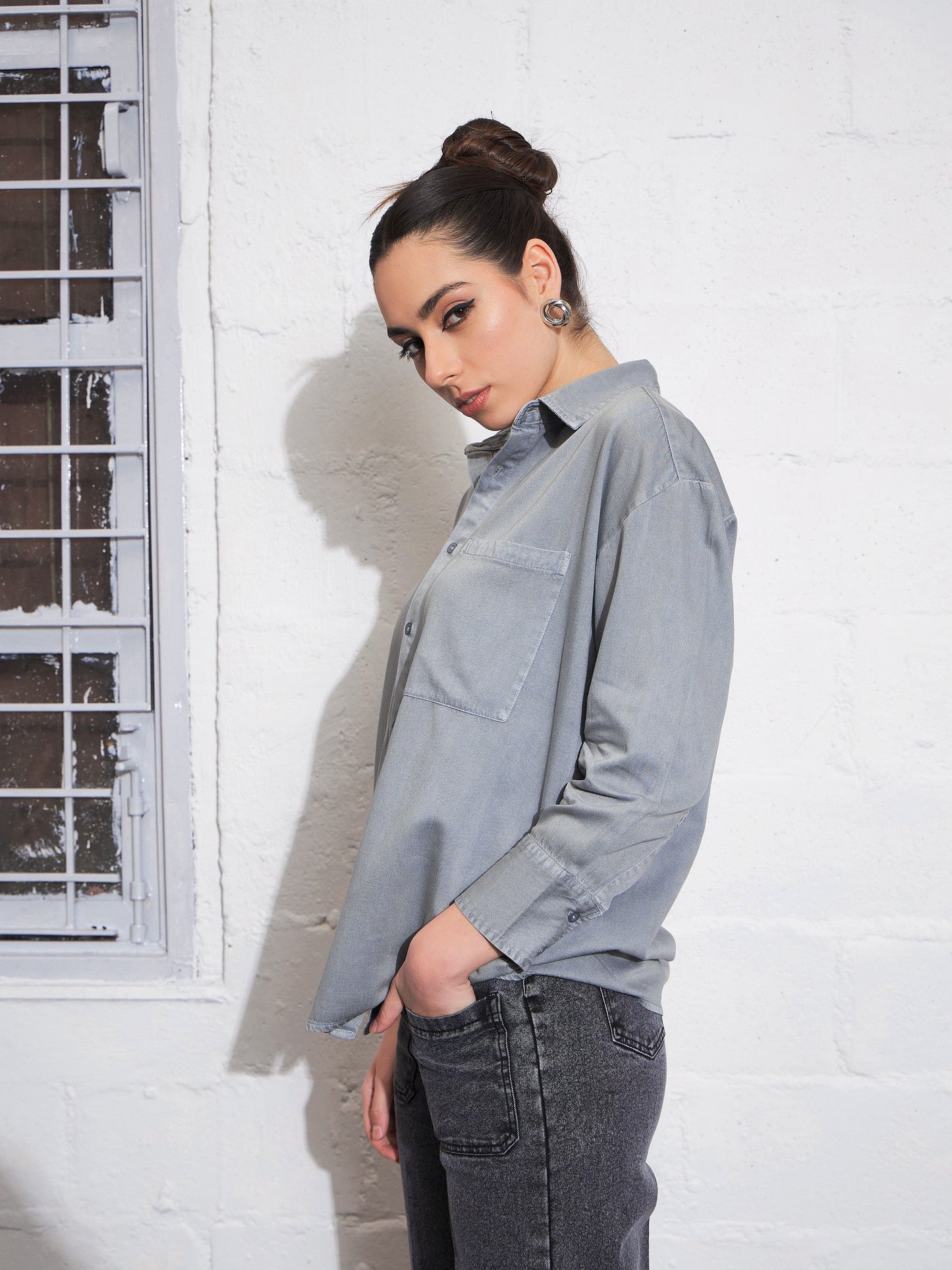 Light Blue Cotton Twill Oversized Shirt
