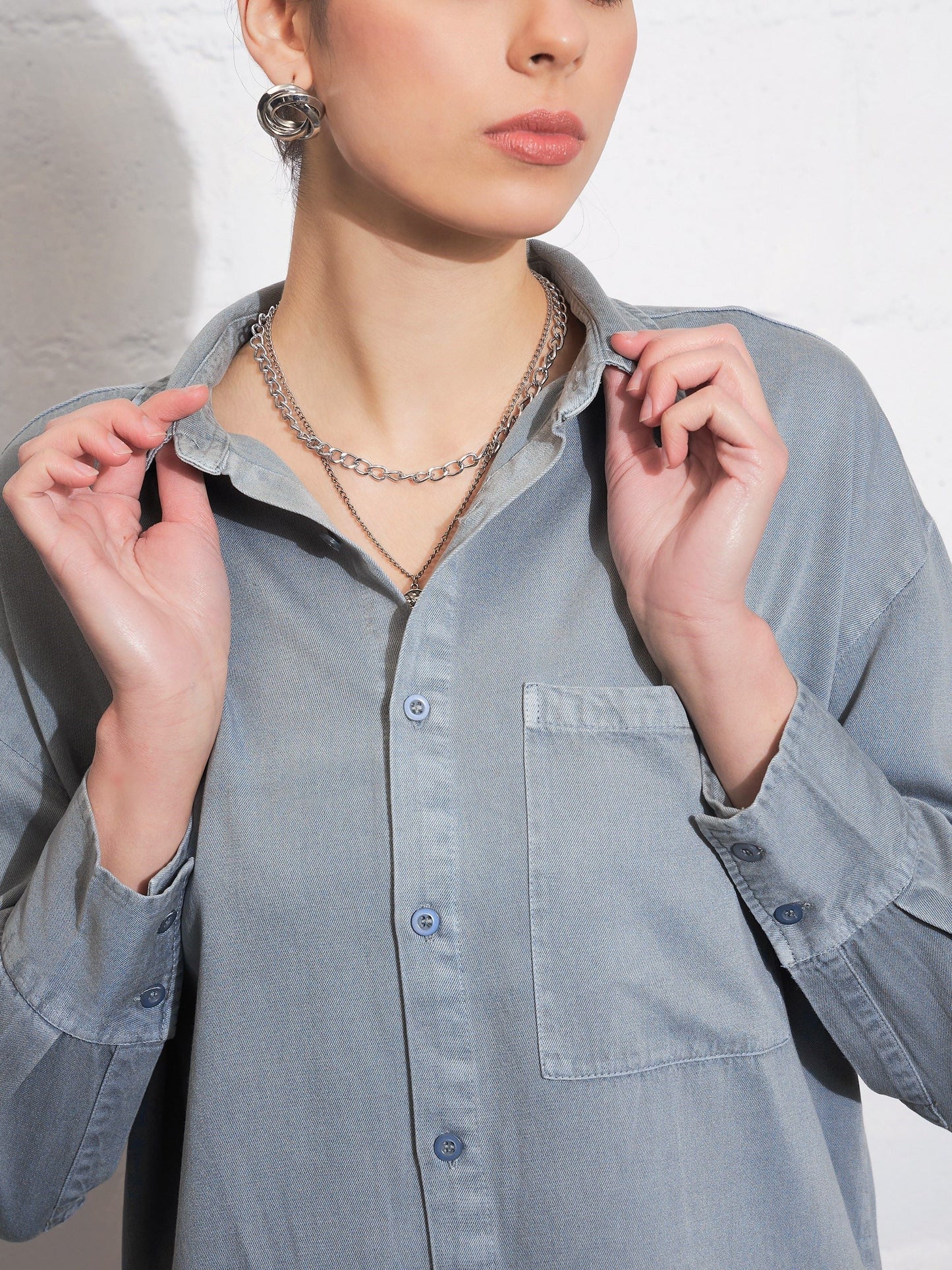 Light Blue Cotton Twill Oversized Shirt