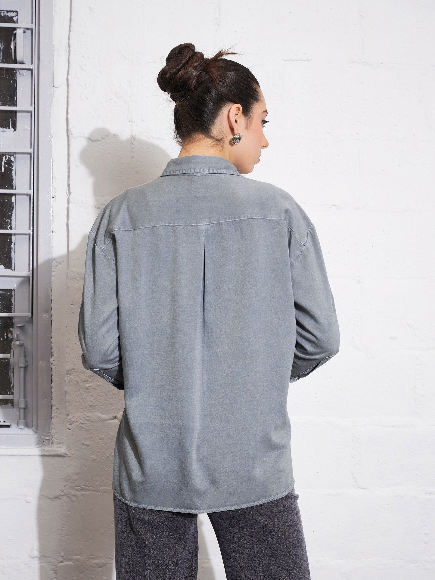 Light Blue Cotton Twill Oversized Shirt