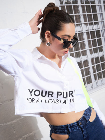 White Poplin FIND YOUR PURPOSE Crop Shirt