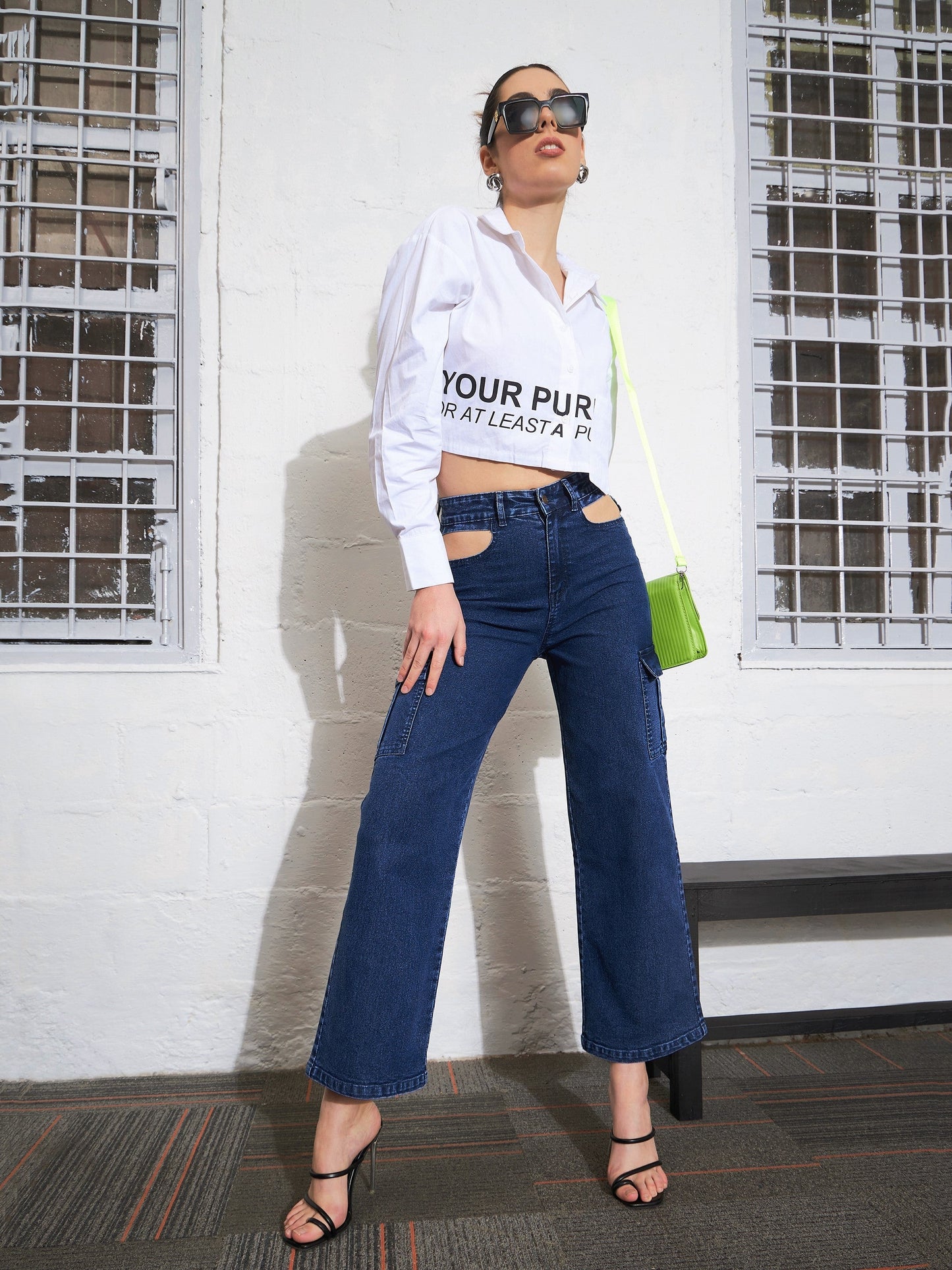 White Poplin FIND YOUR PURPOSE Crop Shirt