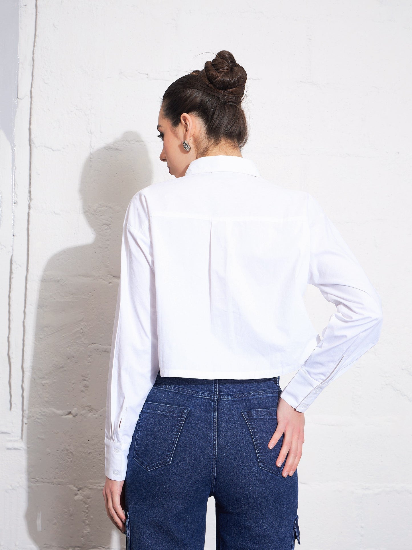 White Poplin FIND YOUR PURPOSE Crop Shirt