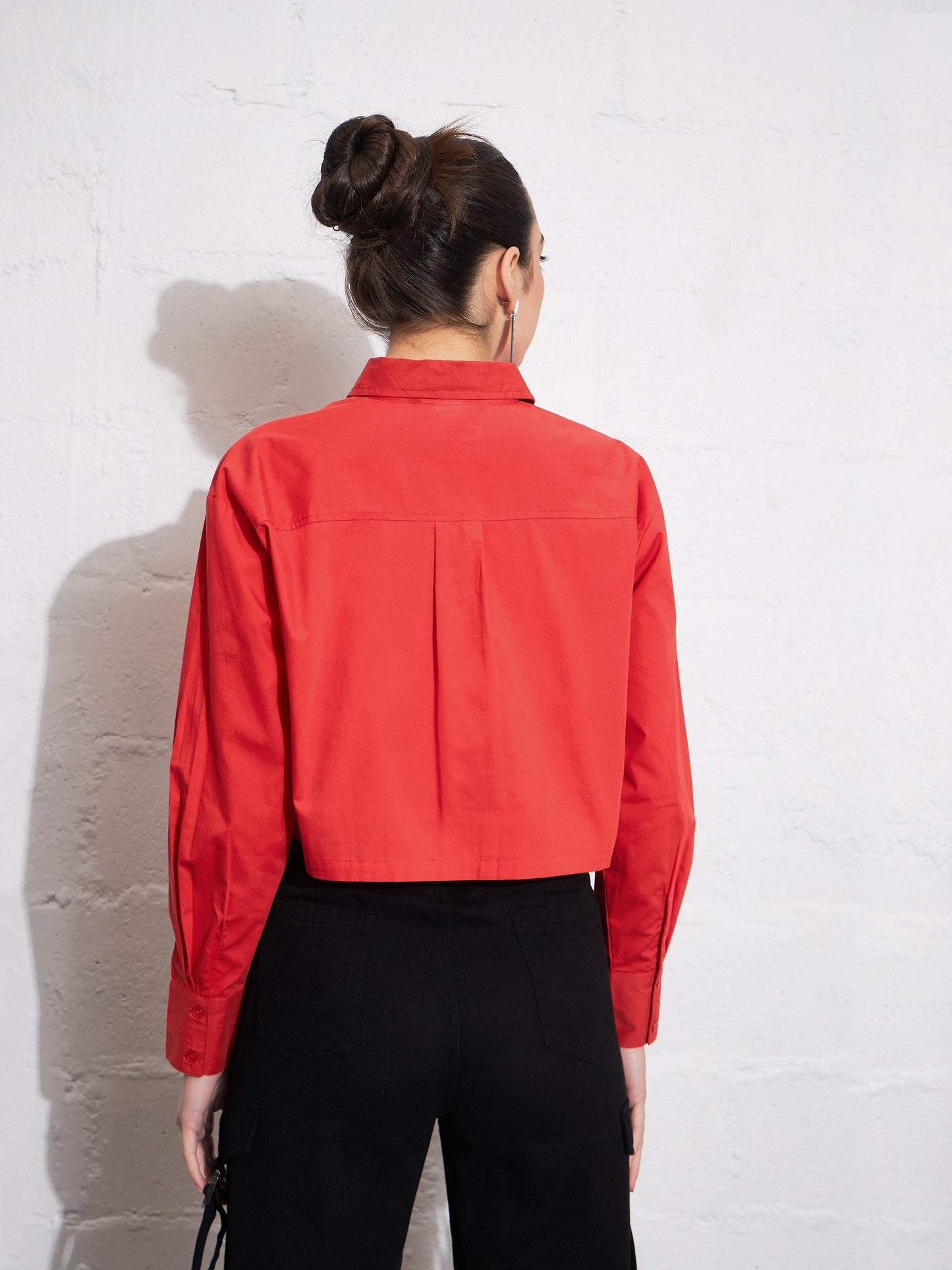 Red Poplin FIND YOUR PURPOSE Crop Shirt