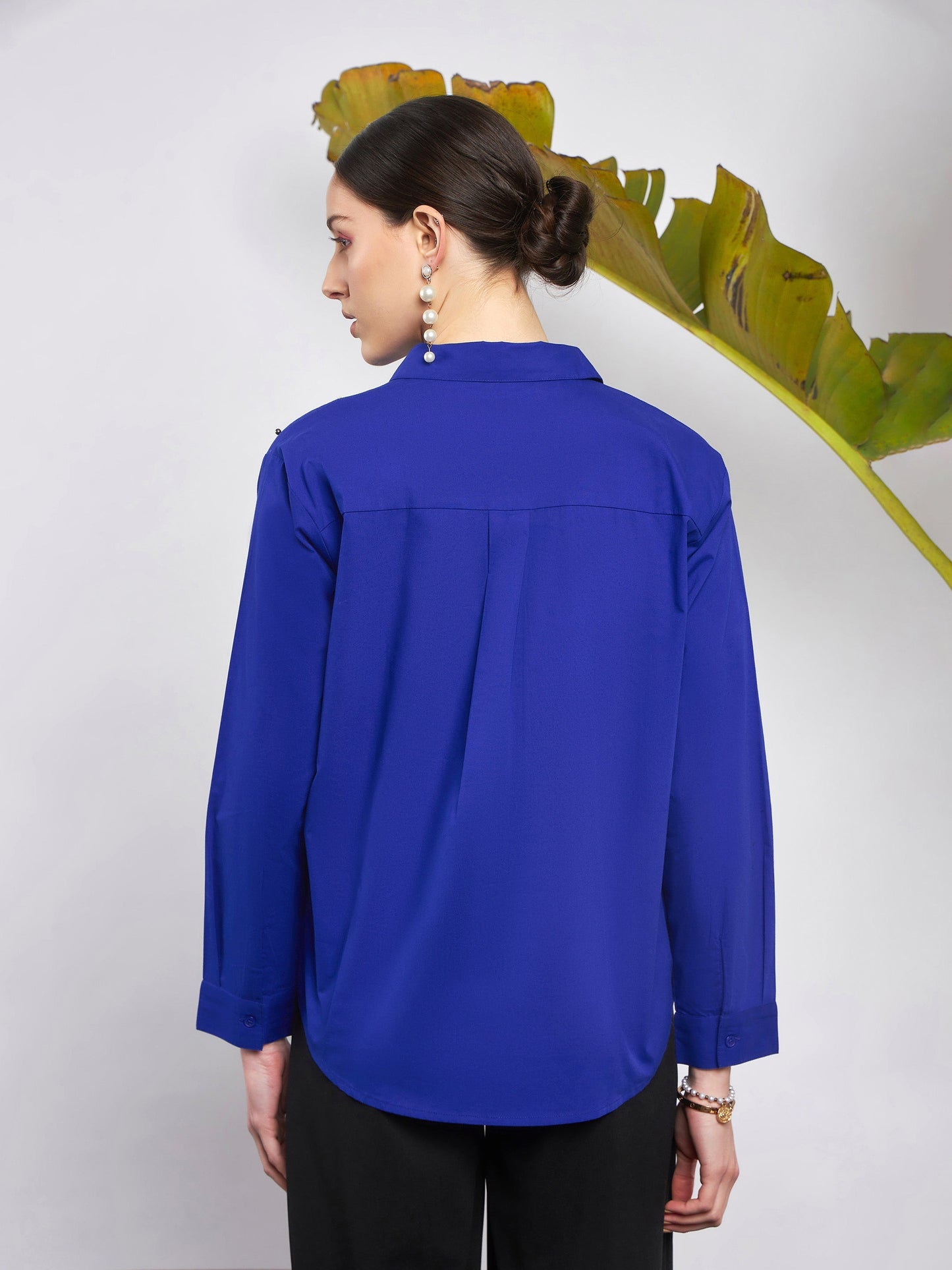 Royal Blue Poplin Pearl Studded Shirt