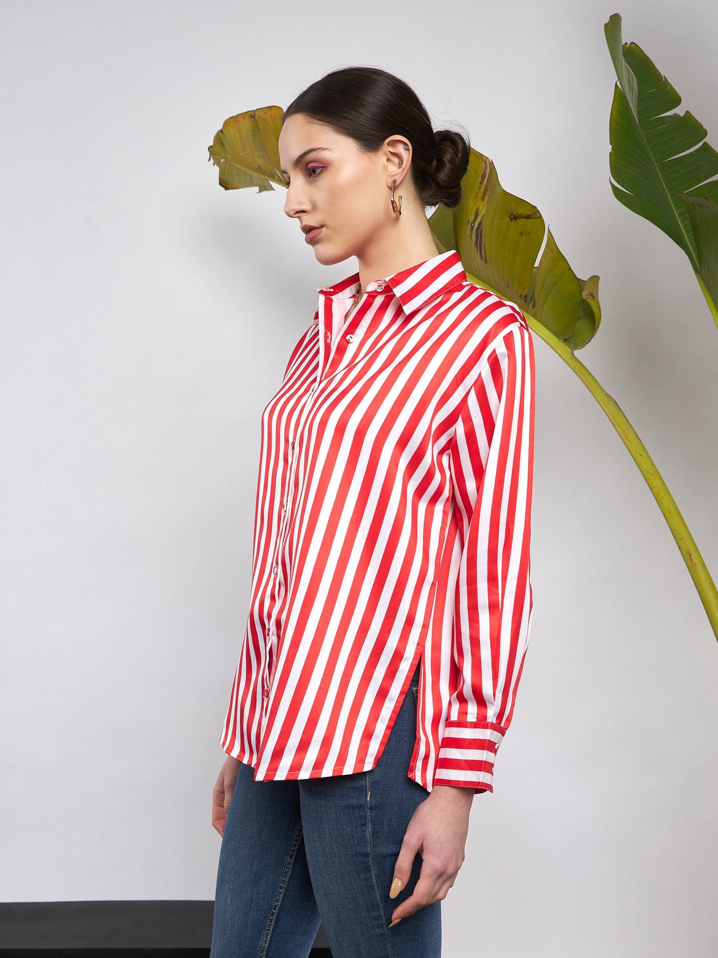 Red & White Satin Striped Shirt