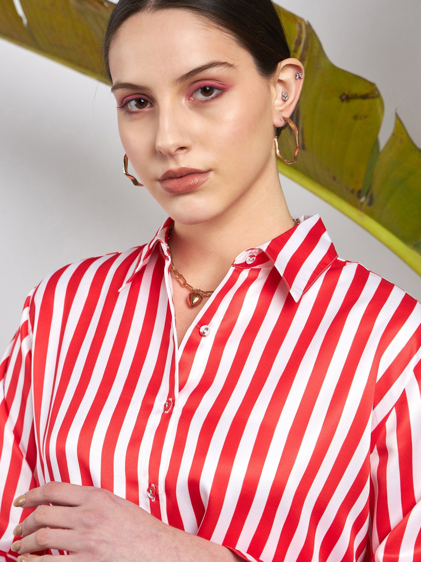 Red & White Satin Striped Shirt