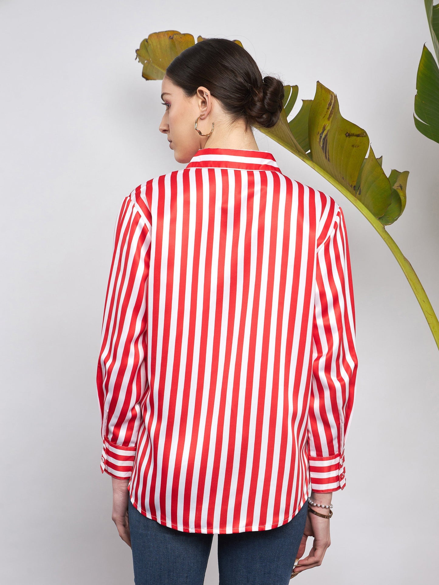Red & White Satin Striped Shirt