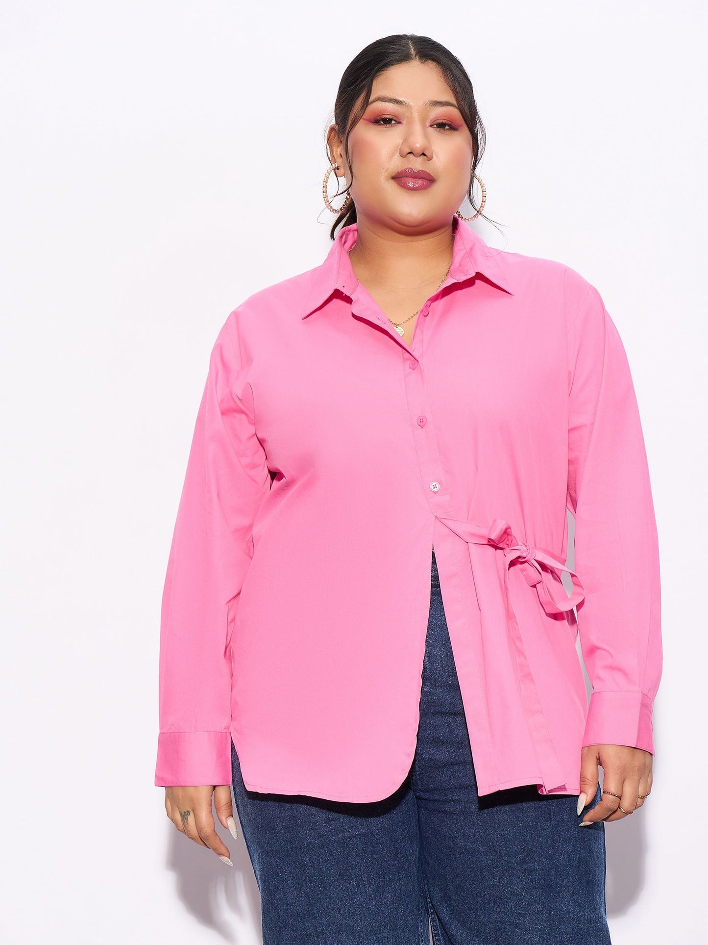 Pink Poplin Tie Up Shirt