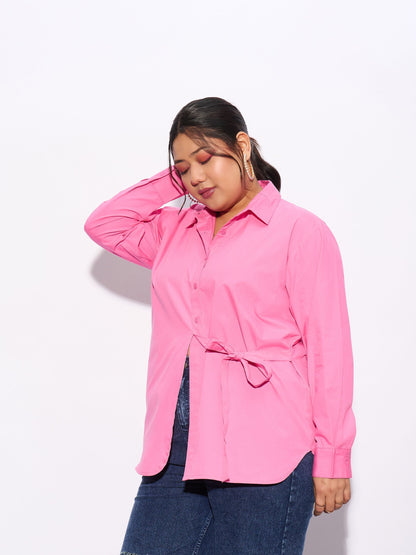 Pink Poplin Tie Up Shirt