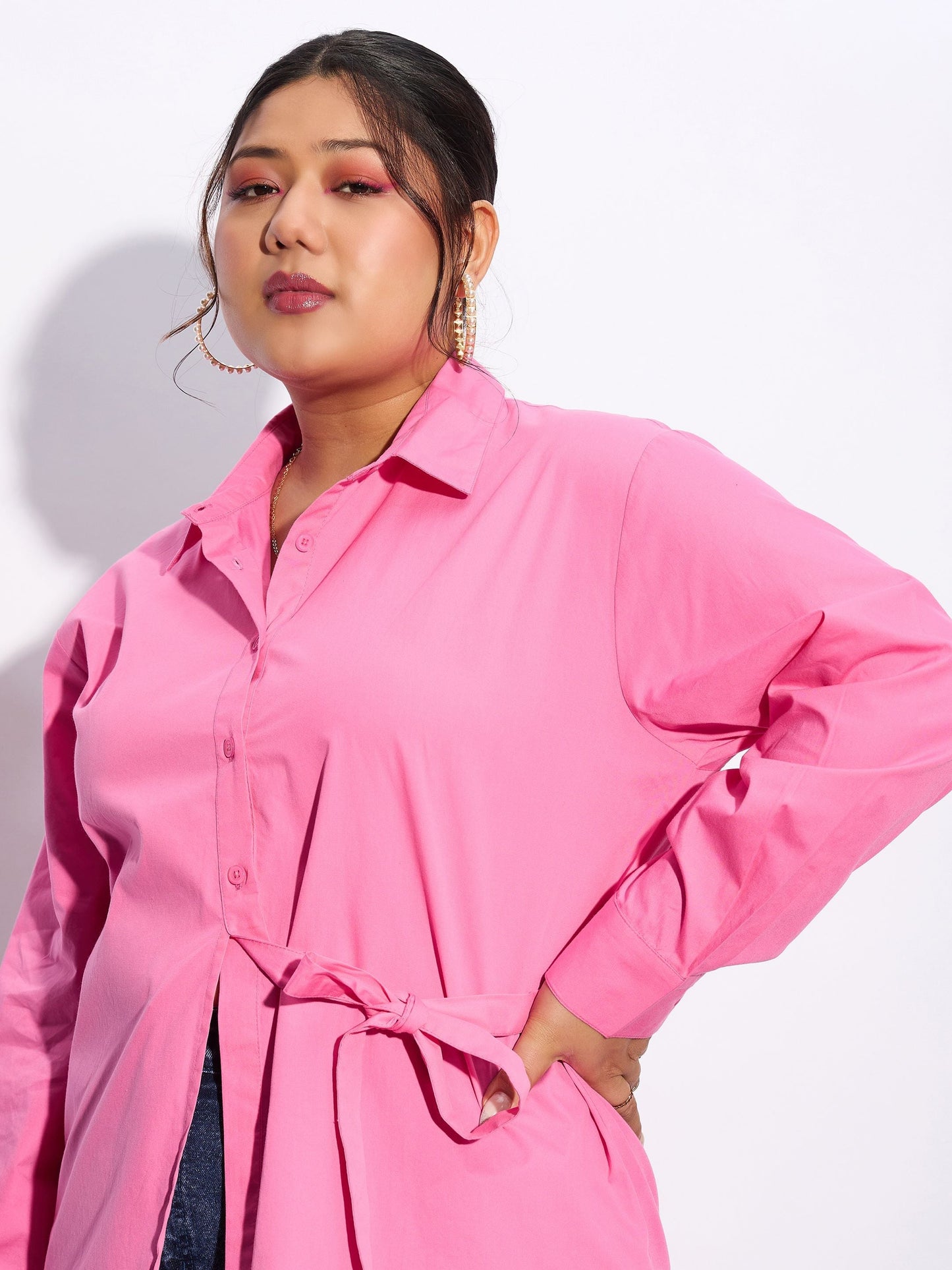 Pink Poplin Tie Up Shirt