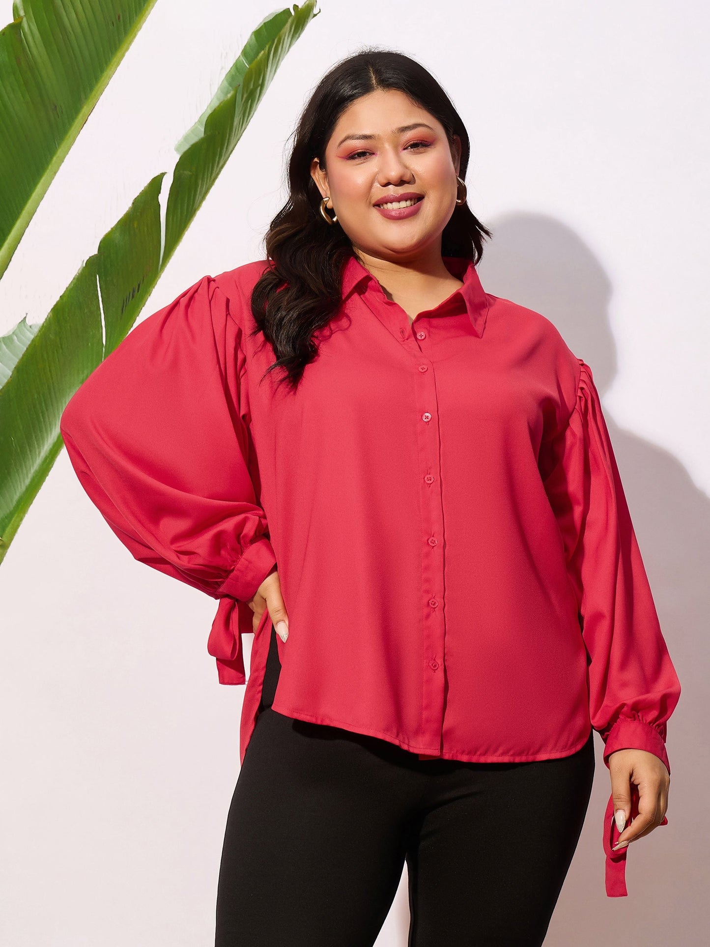 Red Sleeve Knot Cuff Regular Shirt