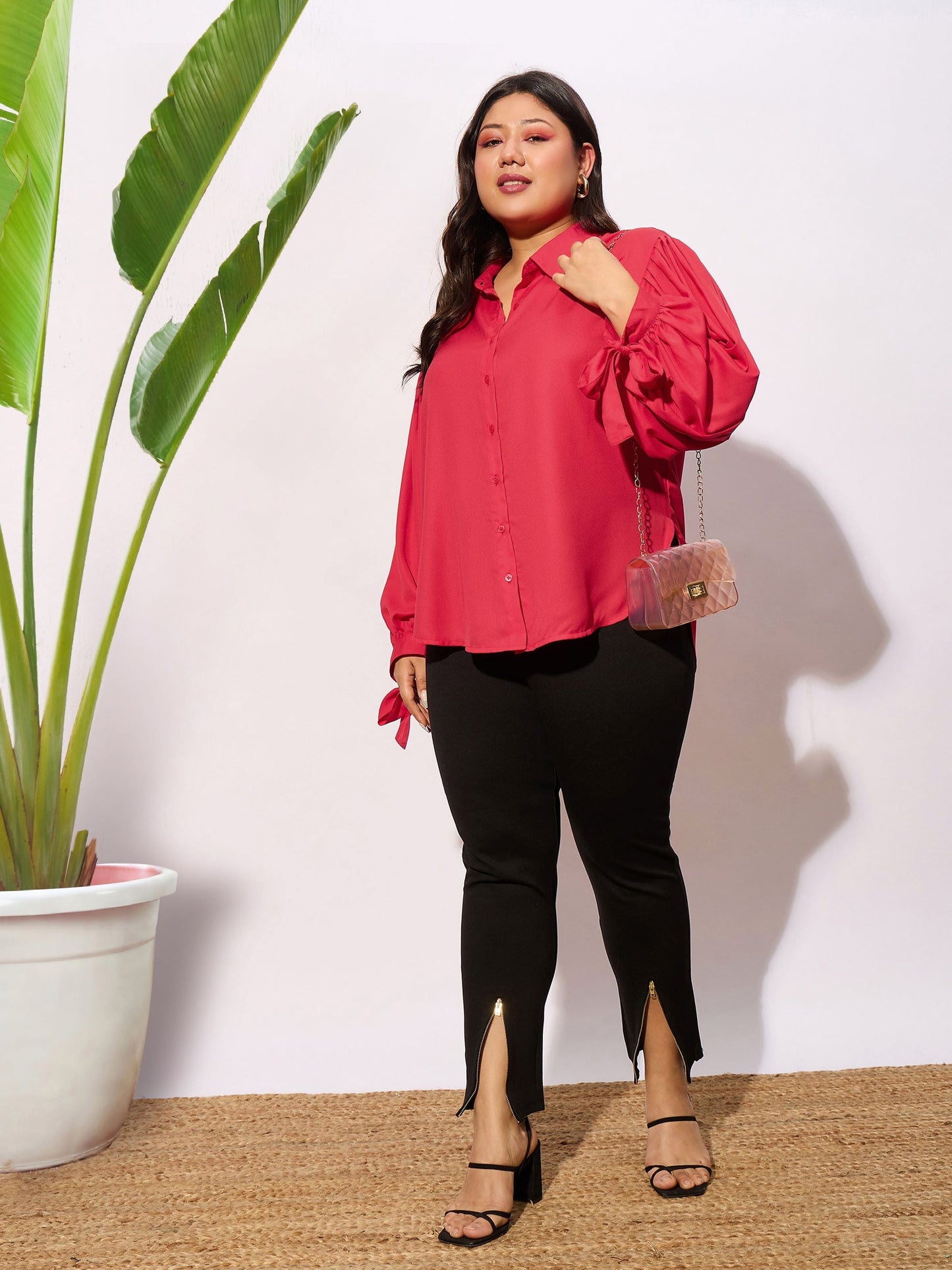 Red Sleeve Knot Cuff Regular Shirt