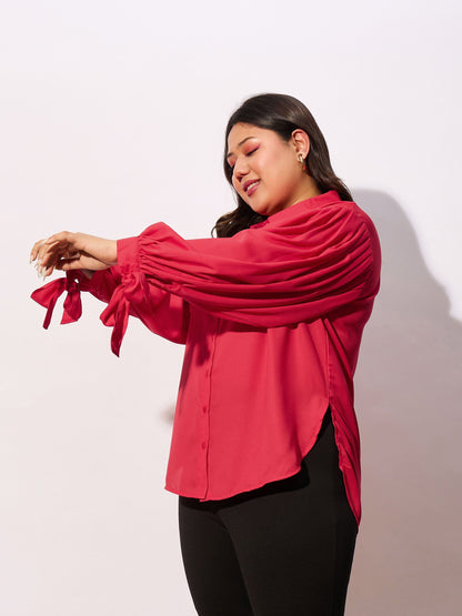 Red Sleeve Knot Cuff Regular Shirt